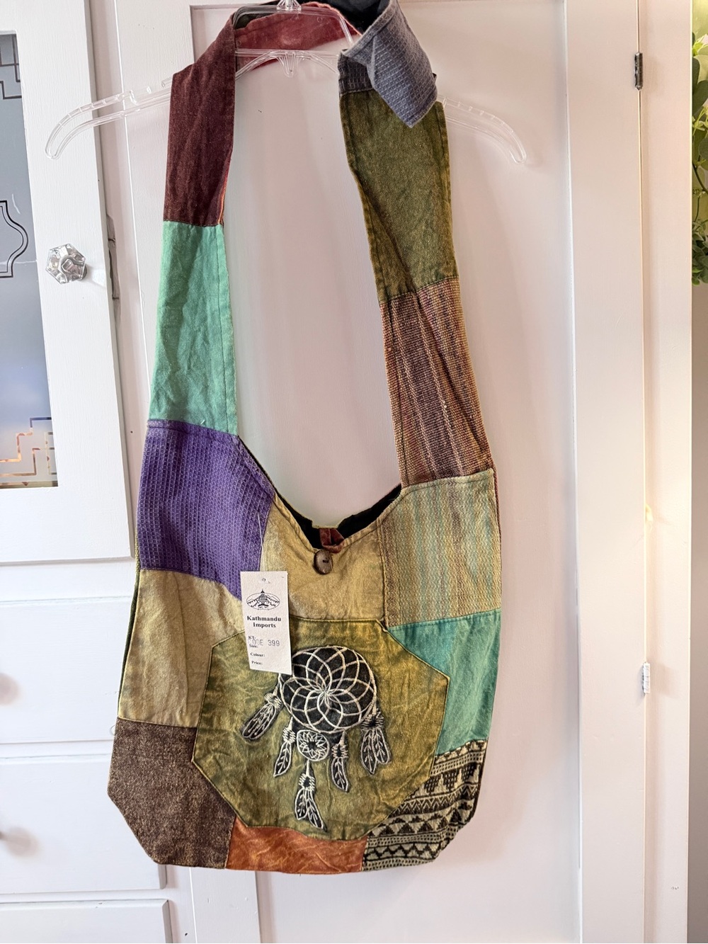 Bohemian Patchwork Shoulder Bag with Dreamcatcher Accent - Multicolor